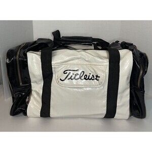 Titleist Vintage Black White Leather Golf Bag Duffle Weekend Zip Carry All